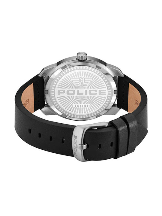 Police Watch Battery with Black Leather Strap