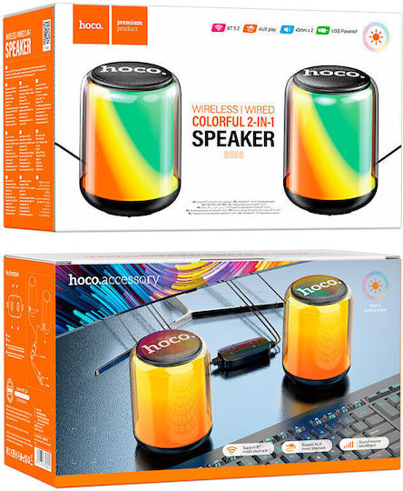 Hoco BS56 Безжични компютърни тонколони Компютърни тонколони 2.0 с RGB осветление и Bluetooth Мощност 10W в Черен цвят