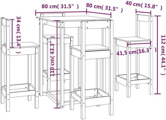 Τραπέζι Μπαρ με 4 Σκαμπό 80x80εκ. Φυσικό