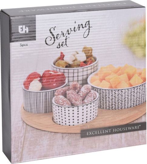 Zaros Ceramică Platou pentru aperitive 4 sloturi cu Suport Albă 5buc