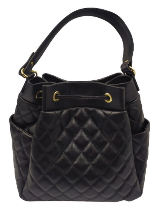 Passaggio Leather Bag Quilted Bag Genuine Leather Bag (Large-Black) Italy