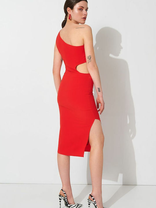 MY T Summer Midi Evening Dress with Slit Red