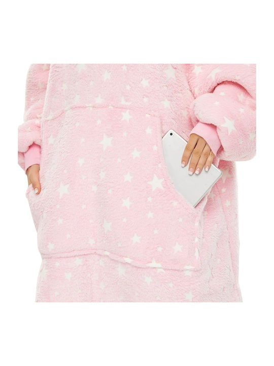Huggle Plush Pătură Catifea cu Mâneci 70x90cm Starry Night Roz