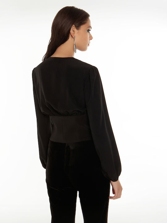 Toi&Moi Women's Blouse Long Sleeve with V Neckline Black