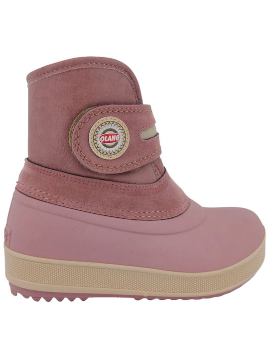 Olang Bibra Kids Suede Snow Boots with Hoop & Loop Closure Pink