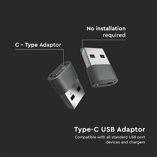 V-TAC Μετατροπέας USB-A male σε USB-C female Γκρι 1τμχ 7745