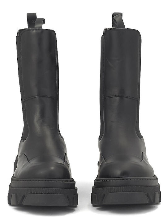 Leder Damen Chelsea Stiefeletten mit mittlerem Absatz Schwarz