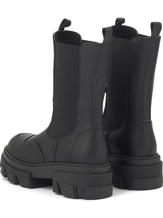 Leder Damen Chelsea Stiefeletten mit mittlerem Absatz Schwarz