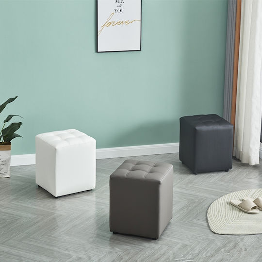 Stool For Living Room Upholstered with Leatherette Cube Grey 37x37x45cm