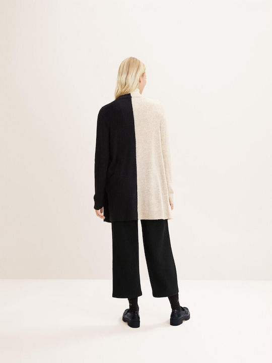 Long Women's Knitted Cardigan Beige/Black