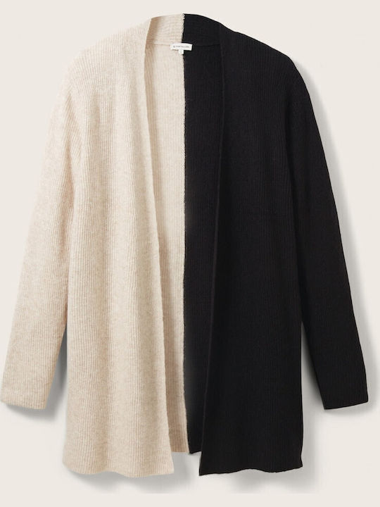 Long Women's Knitted Cardigan Beige/Black