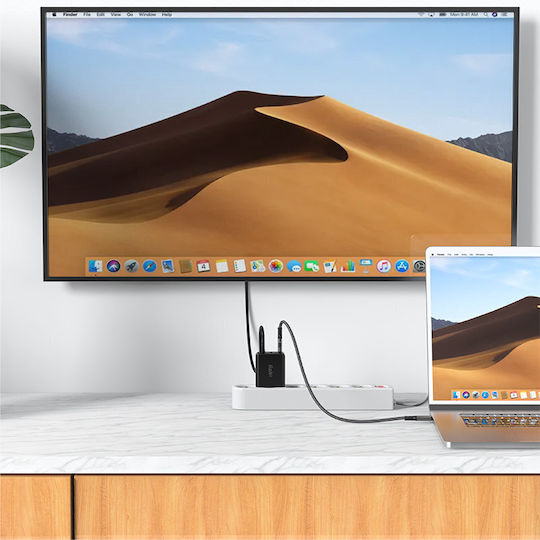 Acefast Φορτιστής GaN με Θύρα USB-A και Θύρα USB-C και Καλώδιο USB-C 65W Power Delivery / Quick Charge 3.0 Μαύρος (A17)
