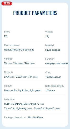 XO NB-208B USB 2.0 Cable USB-C Male - USB-C 60W PD Black 1m 16.005.0199