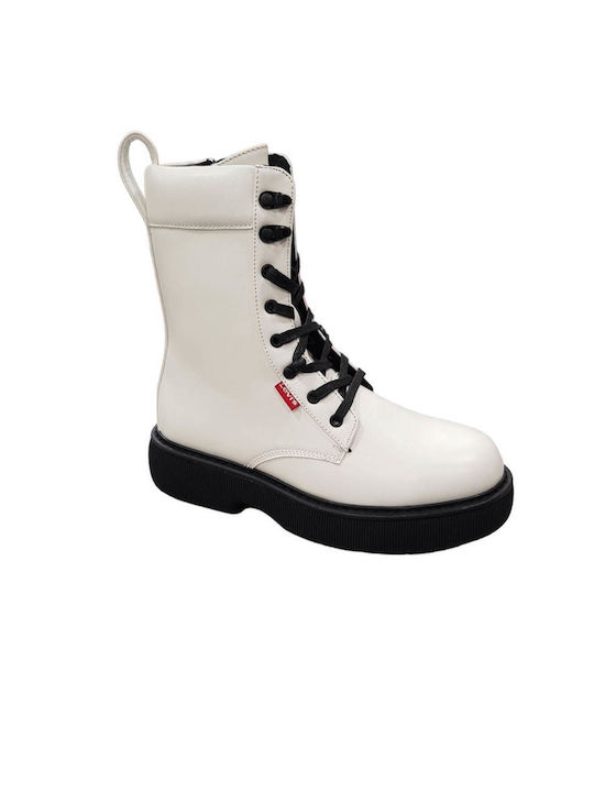 Levi's Joss Kids Military Boots with Lace White