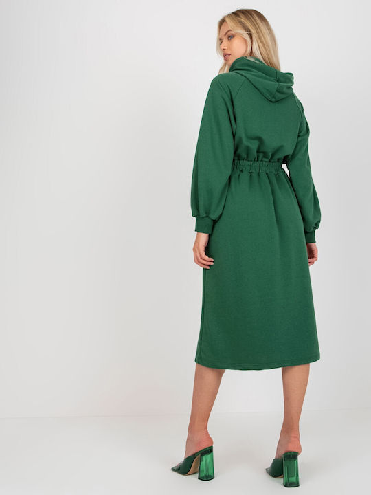 Relevance Midi Dress with Hood Green