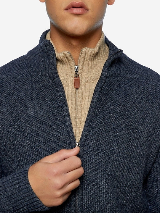 Men's Knitted Cardigan with Zipper Navy Blue