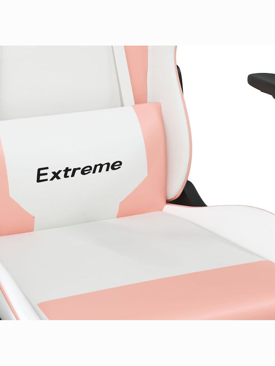 vidaXL 345466 Καρέκλα Gaming Δερματίνης με Υποπόδιο Λευκό/Ροζ