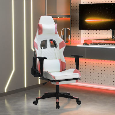 vidaXL 345530 Gaming Chair with Footrest White / Pink