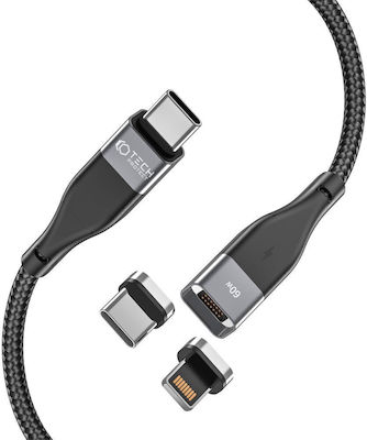 Tech-Protect Ultraboost 2in1 Braided / Magnetic Detachable USB-C to Lightning Cable Black 1m (4651813)