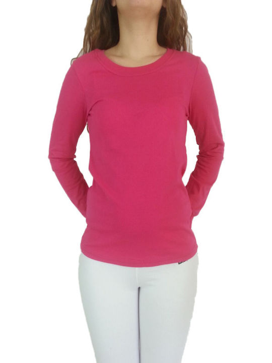 Damen Bluse Baumwolle Langärmelig Fuchsie
