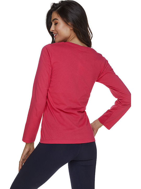 Damen Bluse Baumwolle Langärmelig Fuchsie