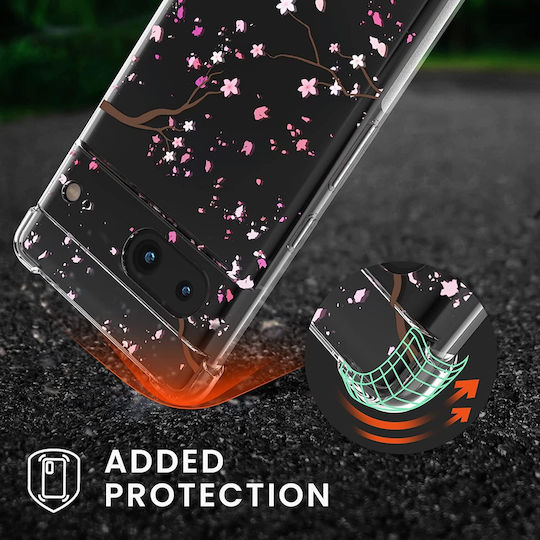 KWmobile Cherry Blossoms Pink Petals Back Cover Silicone with Strap Dark Brown / Transparent (Google Pixel 7)
