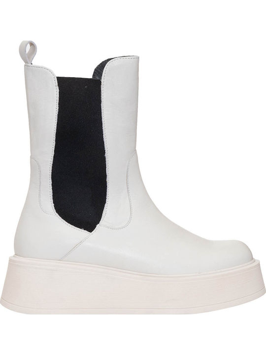 Leather Women's Chelsea Boots Ecru