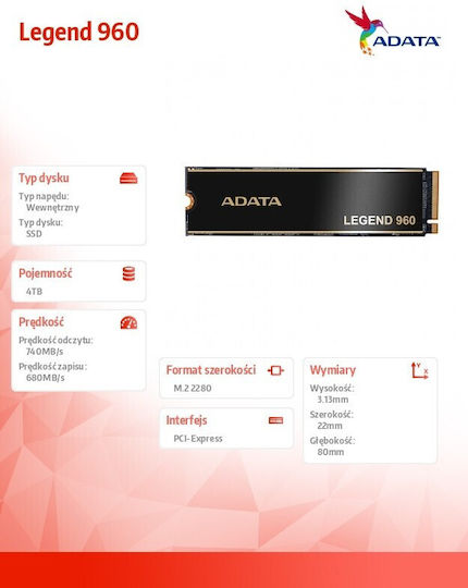 Adata Legend SSD 4TB M.2 NVMe PCI Express 4.0 ALEG-960-4TCS