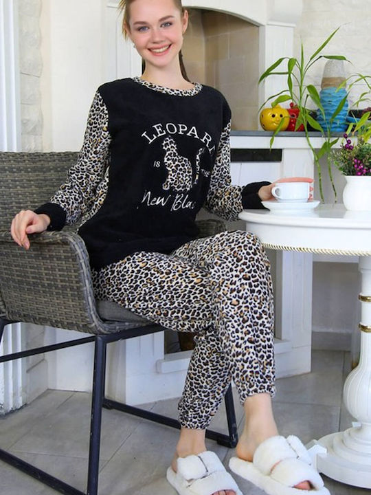 JOIN Women's Pajamas LEOPARD Two-tone Black