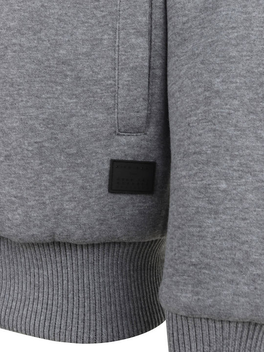 Dissident Percy Funnel Neck Zip Through Sweat With Borg Lining 1E13475A - Mid Grey Marl