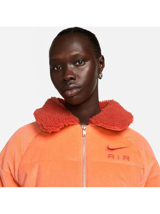 Sportswear Κοντό Γυναικείο Puffer Μπουφάν για Χειμώνα Πορτοκαλί