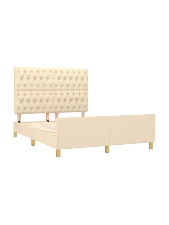 Double Upholstered Bed with Fabric Cream for Mattress 140x200cm