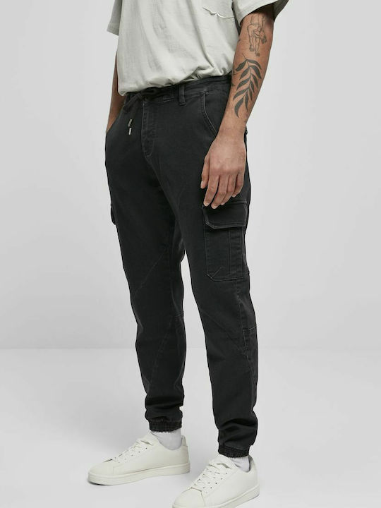 Trousers Cargo Elastic in Straight Line Black