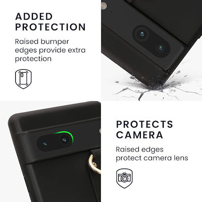 KWmobile Finger Holder Silicone Back Cover with Strap Black (Google Pixel 7)