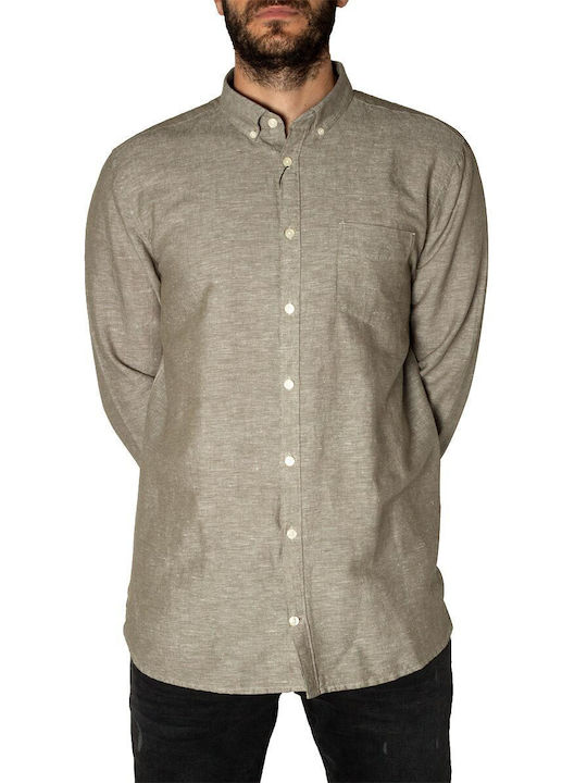 GNIOUS LONG-SLEEVED COTTON-LINEN OIL SHIRT