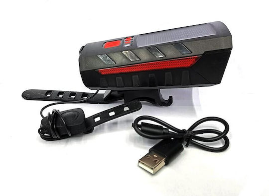 JC-052 Rechargeable Front Bicycle Light with Horn & Solar Panel