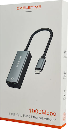 Cabletime CT-CML1000-AG USB Netzwerkadapter USB-C mit Verkabelt Verbindung Gigabit Ethernet