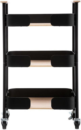 Side Table With Wheels Black Natural