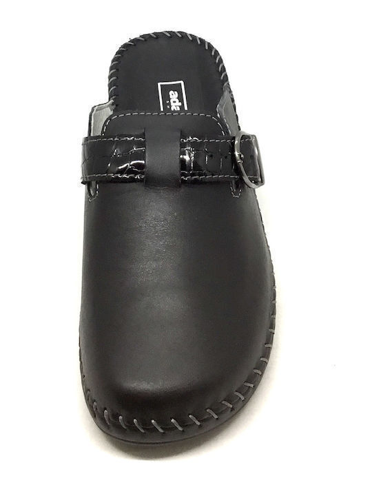 Adam's Shoes Leather Women's Slipper In Black Colour