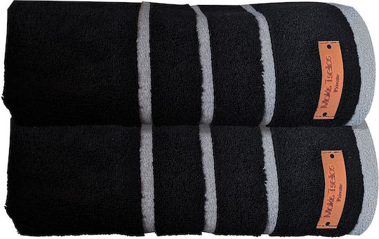 Makis Tselios Home Σετ Πετσέτες Μπάνιου 2τμχ Prive Black Βάρους 600gr/m²