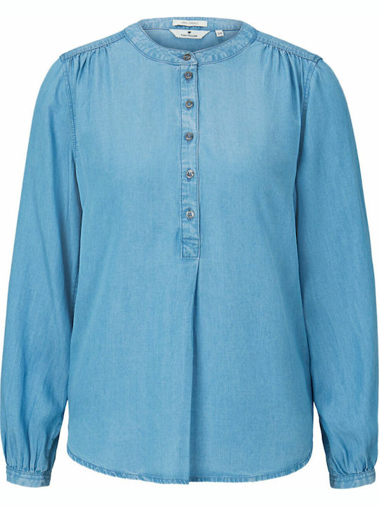 Chambray Women's Denim Long Sleeve Shirt Blue