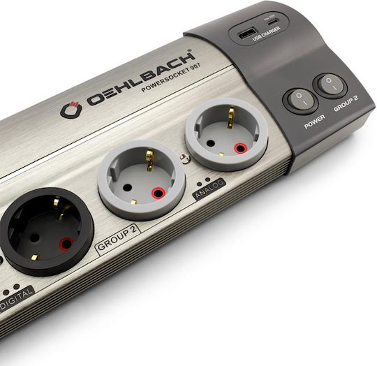 Oehlbach Powersocket 907 MKII Bandă de alimentare 8 Prize cu USB-A, USB-C și Cablu 1.5m