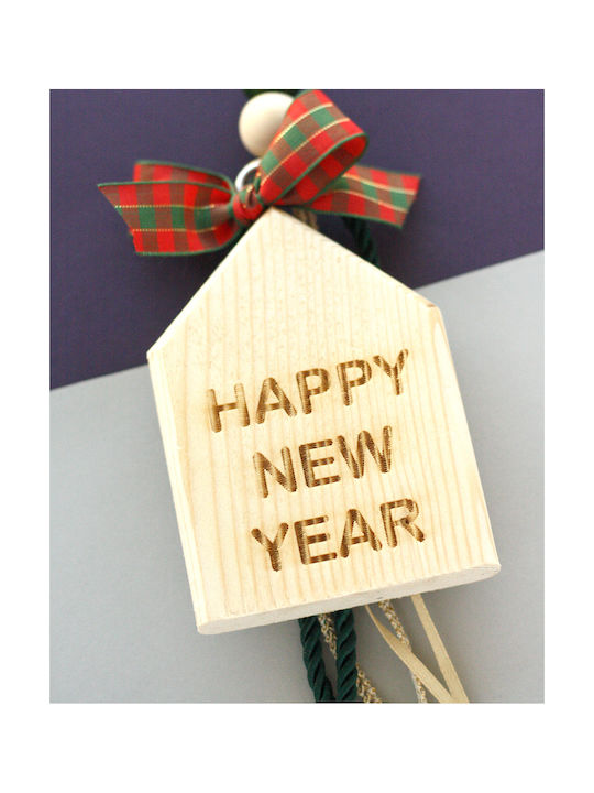 LifeLikes Happy New Year Hanging Lucky Charm Home Beige made of Wood 1pcs