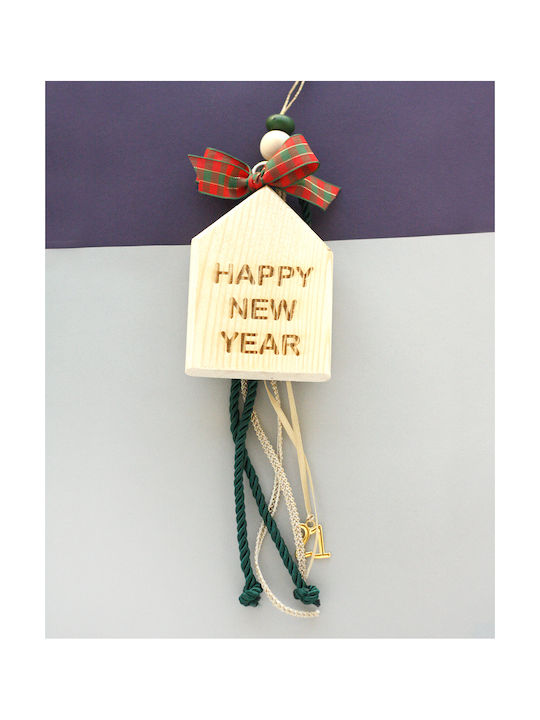 LifeLikes Happy New Year Hanging Lucky Charm Home Beige made of Wood 1pcs