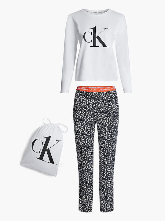 Calvin Klein Χειμερινό Γυναικείο Σετ Πιτζάμας Λευκό Ck One