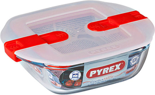 Pyrex Microwave Glass Lunch Box Cοοk & Heat Red 1000ml