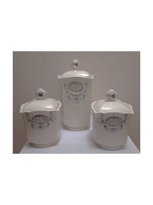 Karvounis Set 2 Pieces Sugar Coffee Jars with Ceramic Lid White