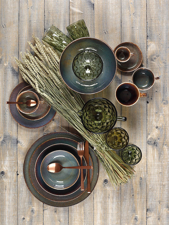 Cryspo Trio Emerald Green Glossy Porcelain Dinnerware Set 47.200.40 20pcs
