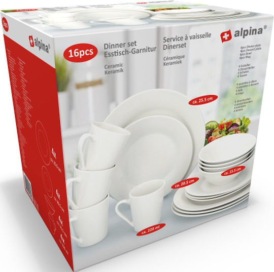 Alpina Appliances Σερβίτσιο Πιάτων από Πορσελάνη Λευκό 16τμχ