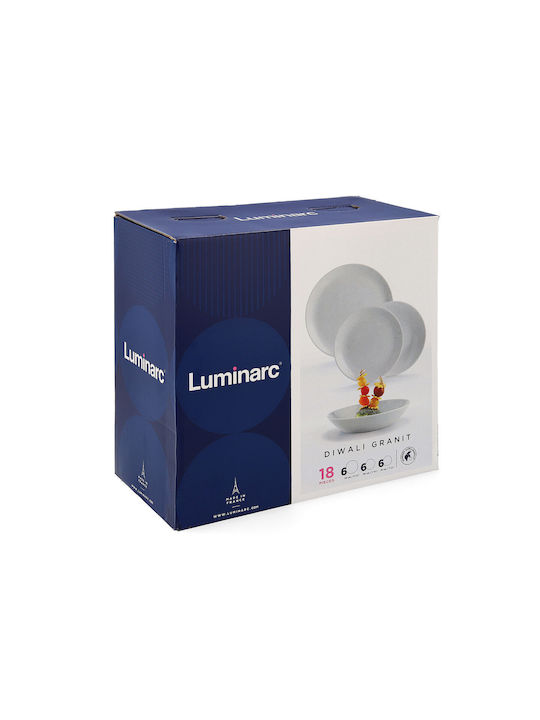 Luminarc Diwali Granit Gray Porcelain Dinnerware Set 18pcs